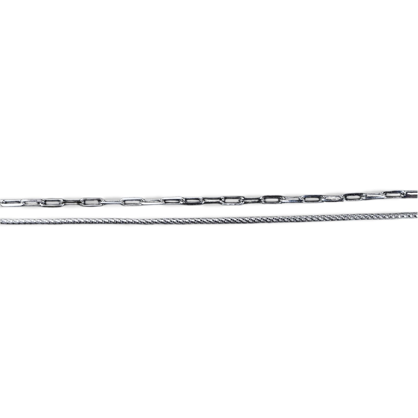 Two silver chains on a white background