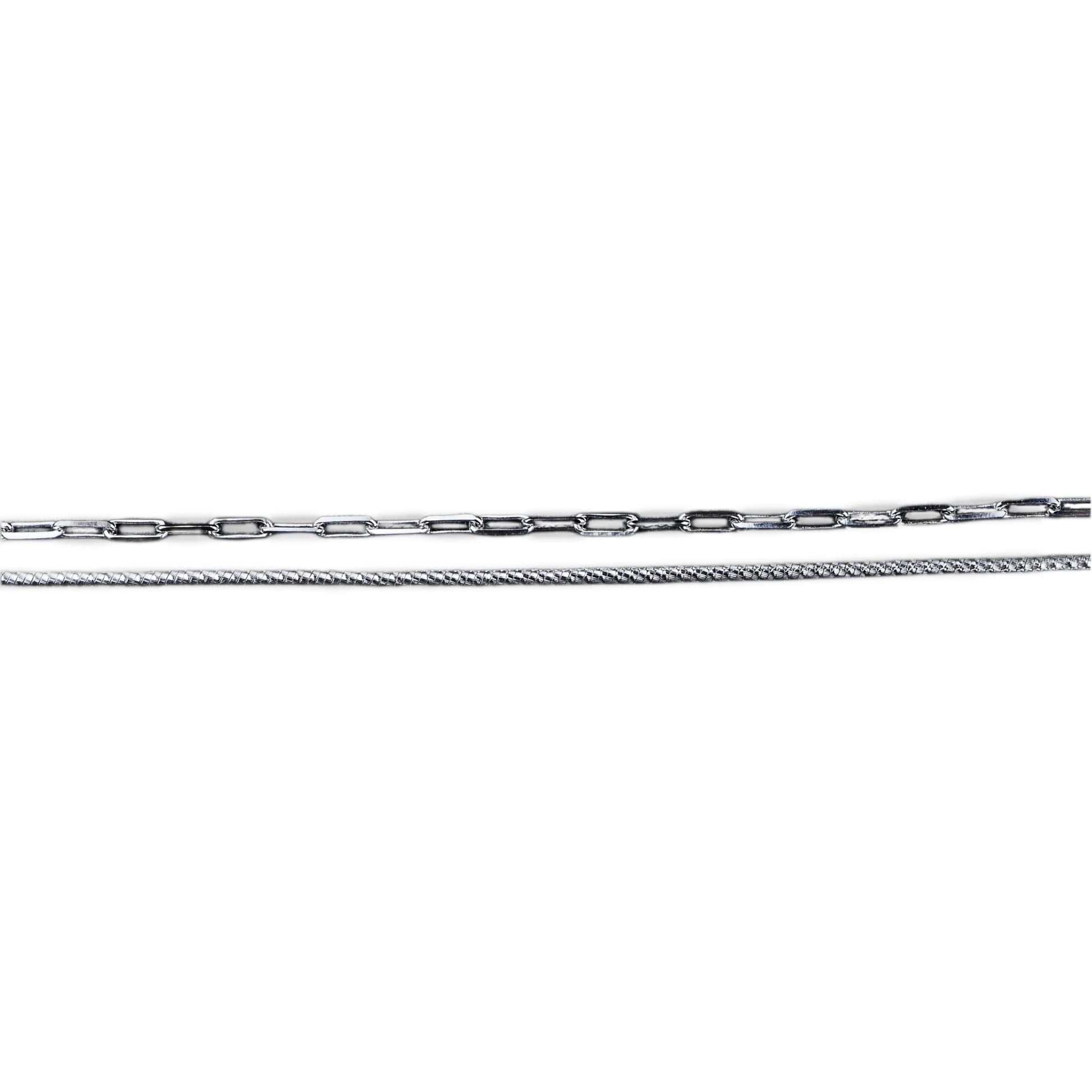 Two silver chains on a white background