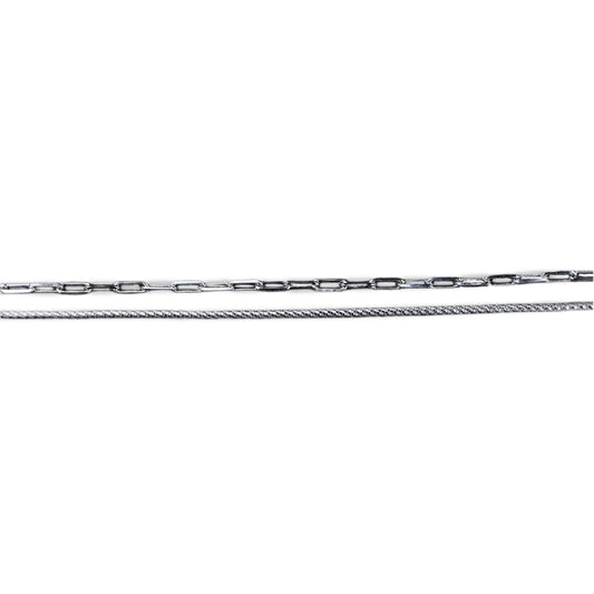 Two silver chains on a white background